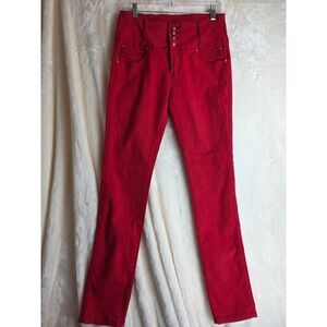 PAISITA JEANS Womens Red High Waisted Button Fly Skinny Jeans Size 13